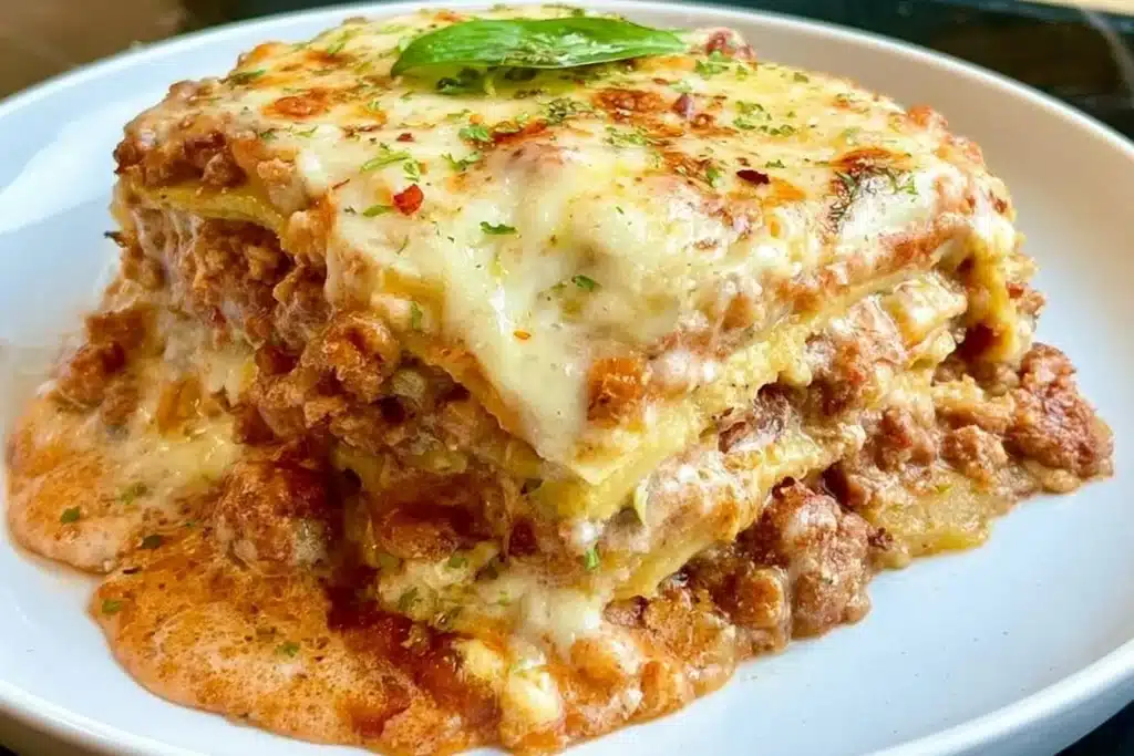 Plate of delicious Keto Lasagna made with low-carb ingredients.