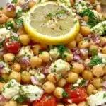 Lemony Chickpea Feta Salad with fresh herbs and lemon dressing