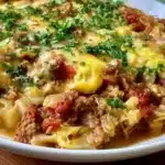 Delicious low carb unstuffed cabbage casserole served in a bowl