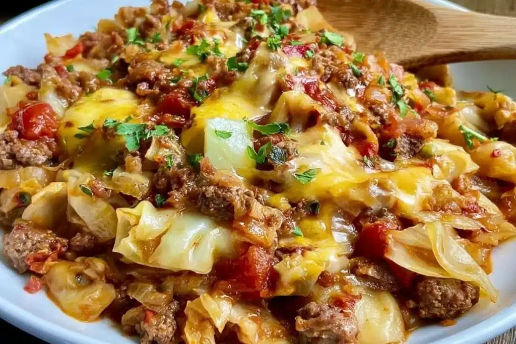 Low carb unstuffed cabbage casserole ready in 30 minutes