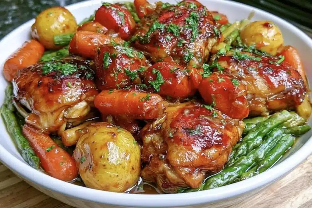 Slow Cooker Honey Garlic Chicken and Veggies with vibrant vegetables