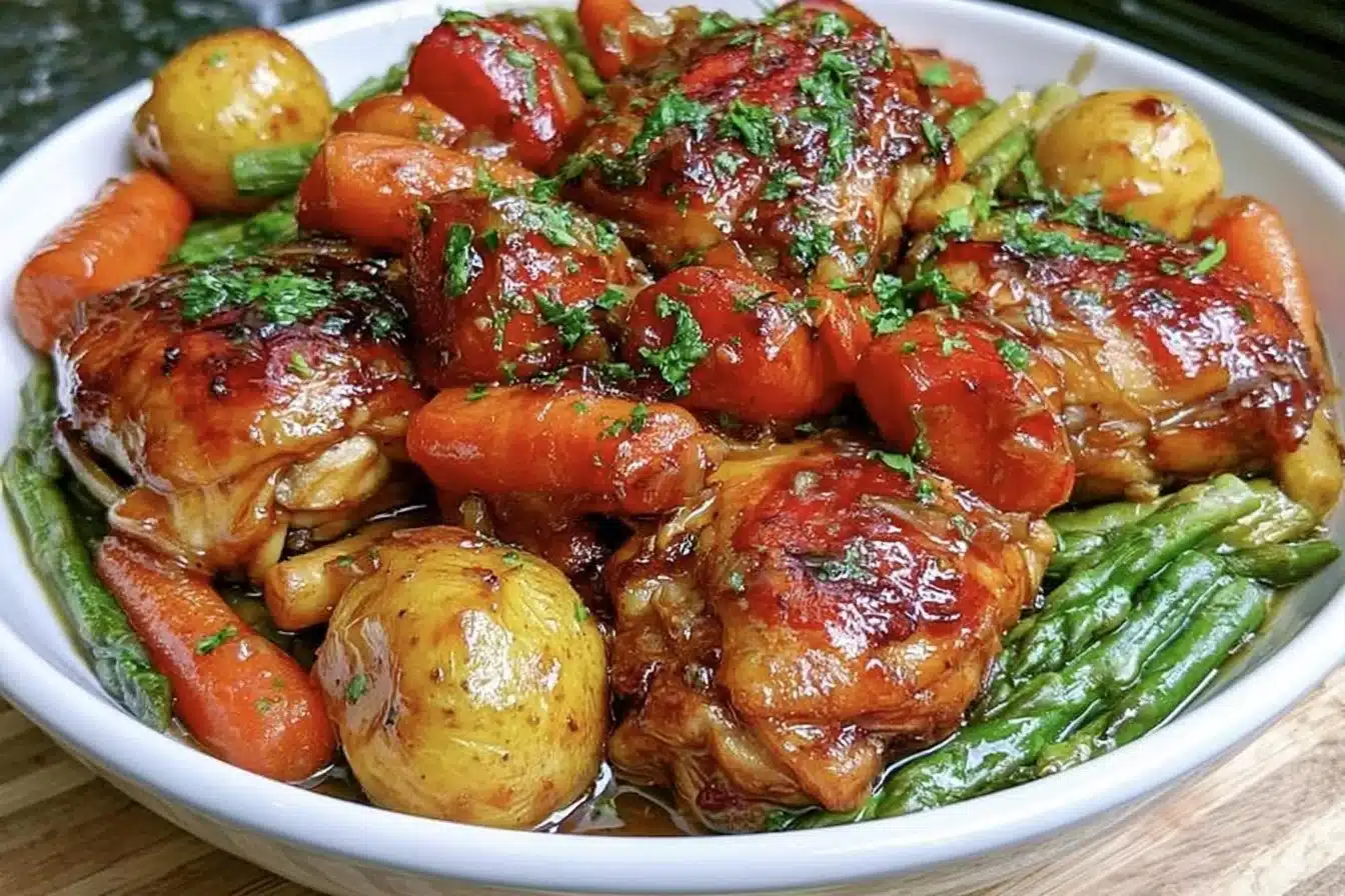Slow Cooker Honey Garlic Chicken and Veggies with vibrant vegetables