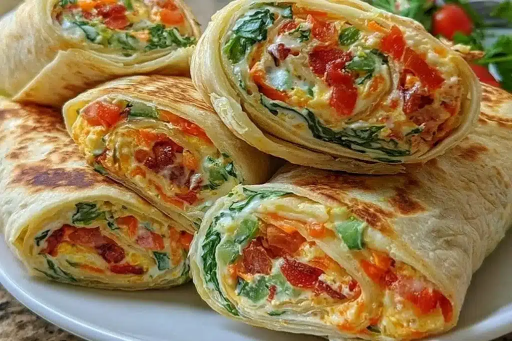 Healthy Vegetable Tortilla Roll Ups filled with fresh vegetables