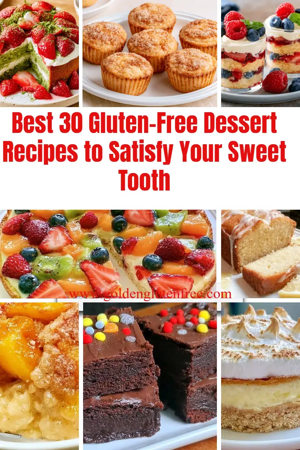 Delicious gluten-free desserts including cakes, cookies, and more