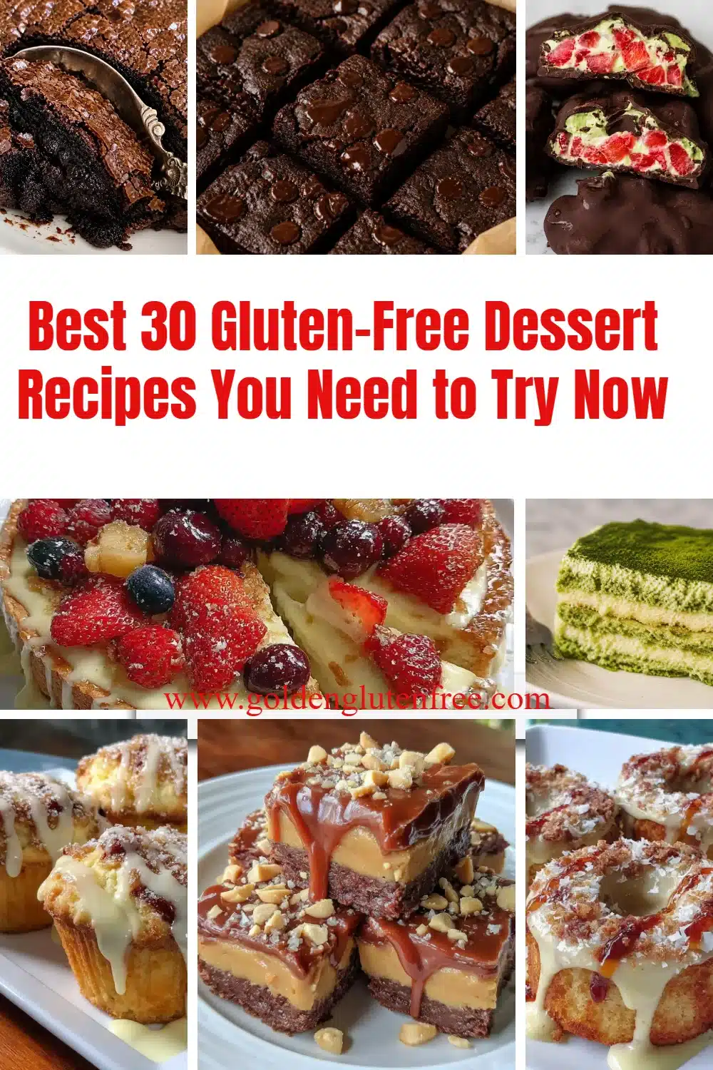 A selection of gluten-free desserts including cakes and pastries.