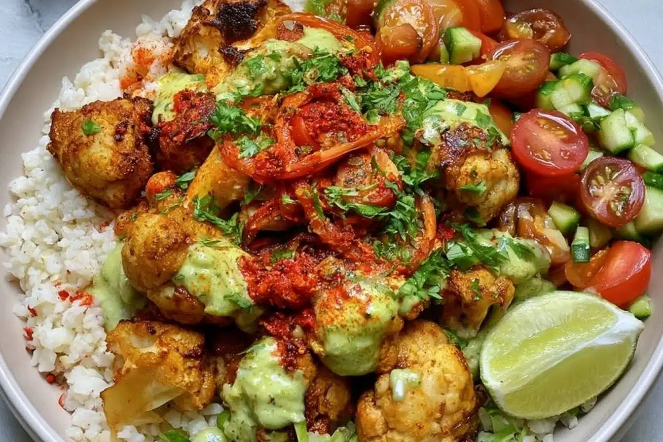 Delicious Cauliflower Shawarma Bowls with vibrant vegetables and spices