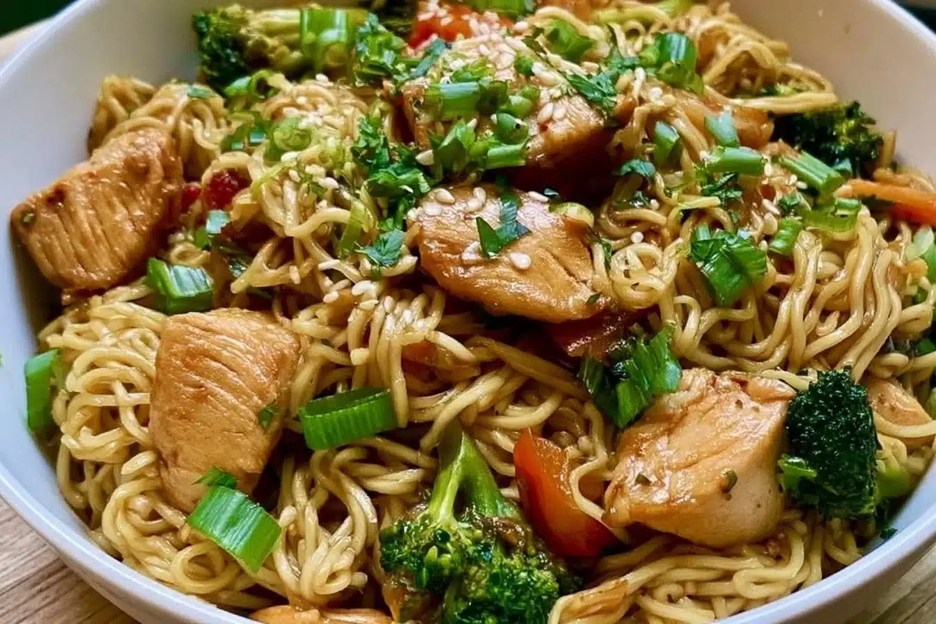 Delicious Chicken Ramen Stir Fry with colorful vegetables