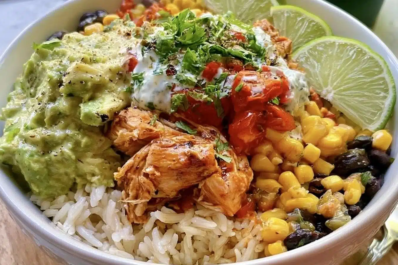 Healthy chicken burrito bowl recipe for a quick dinner
