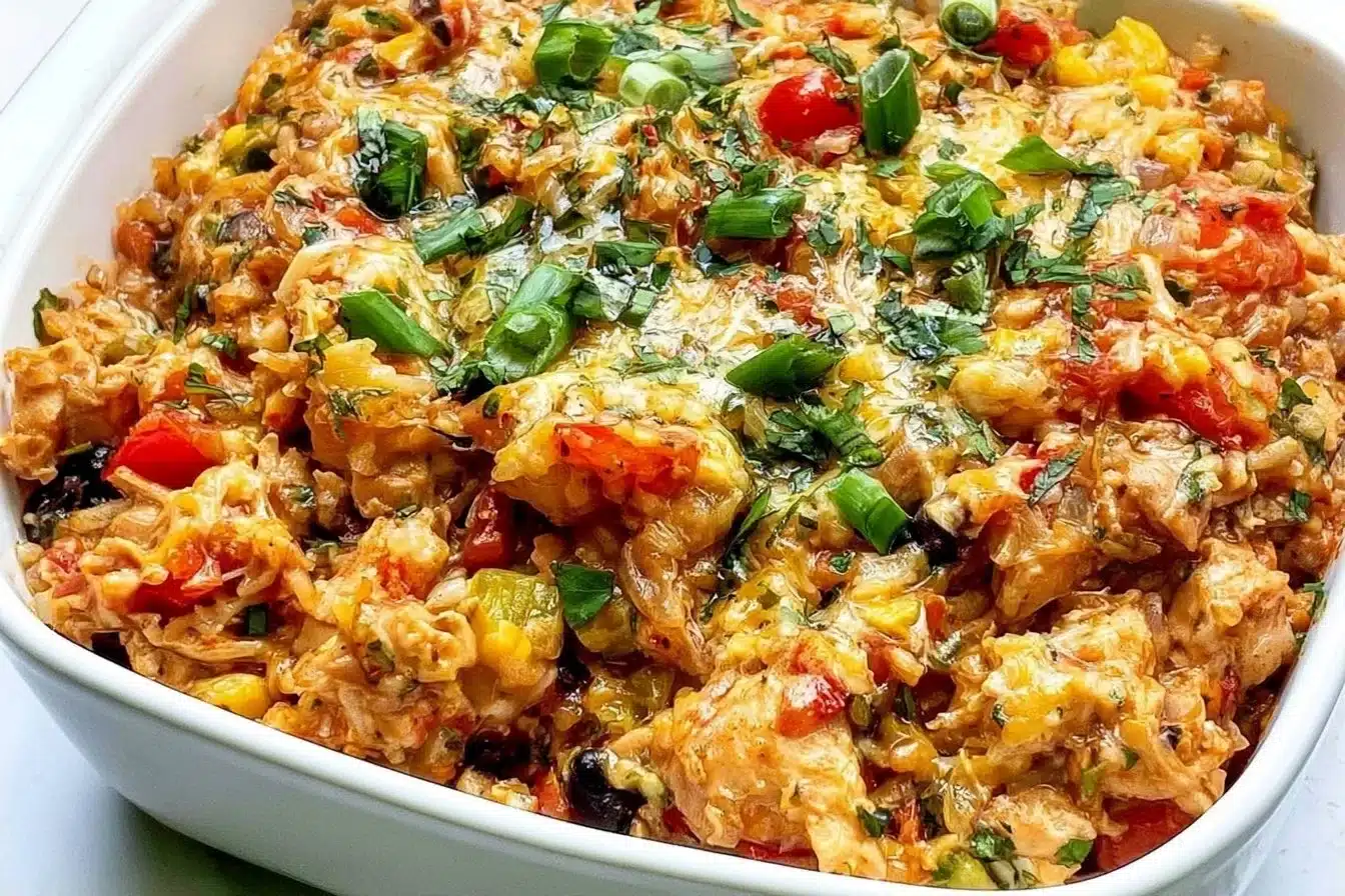 Delicious Chicken Burrito Casserole ready for a quick dinner solution