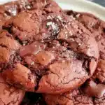 Chocolate gluten free brownie cookies on a plate, delicious and fudgy.