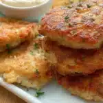 Easy gluten-free chicken fritters served with dipping sauce