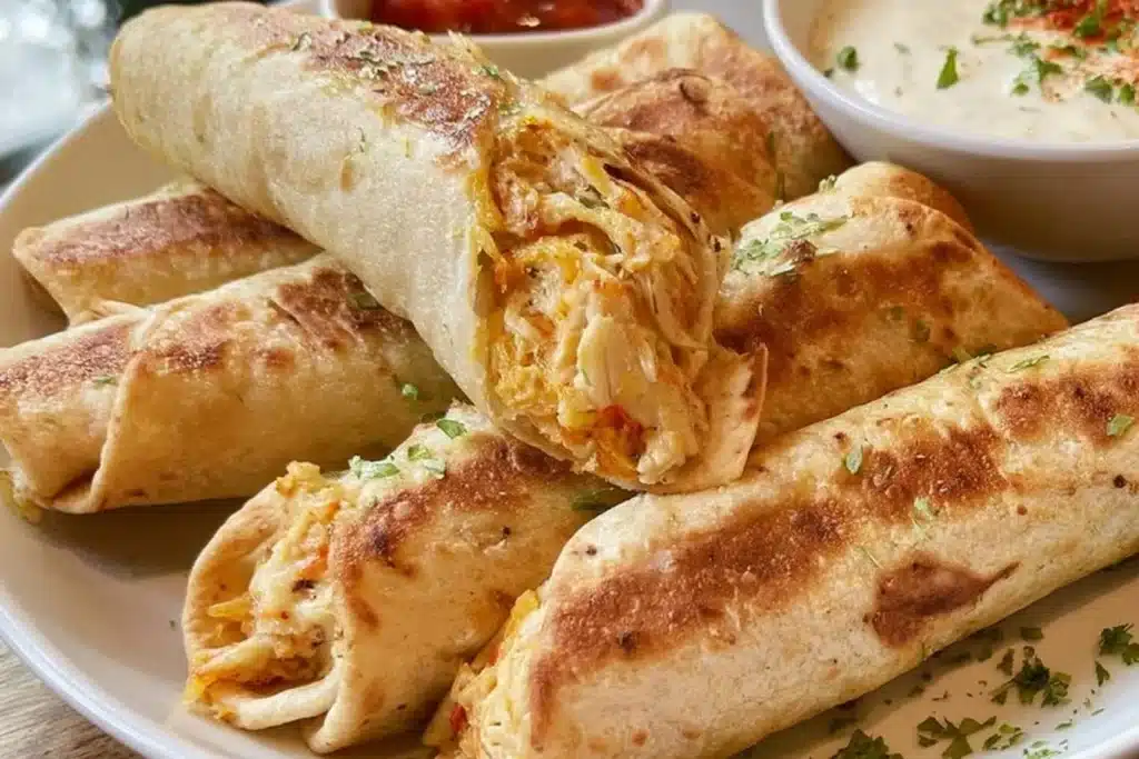Gluten-free and dairy-free chicken taquitos served on a plate