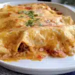 Delicious gluten free enchiladas served on a plate with toppings.