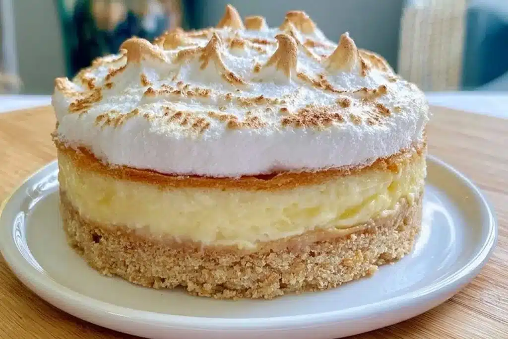 Delicious gluten-free lemon meringue pie topped with fluffy meringue