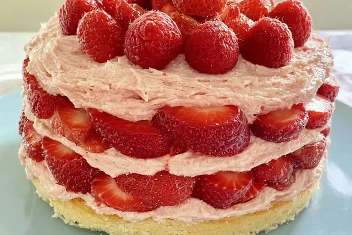 Delicious homemade gluten free strawberry cake with fresh strawberries