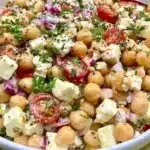 Lemony Chickpea Feta Salad with fresh vegetables and lemon dressing