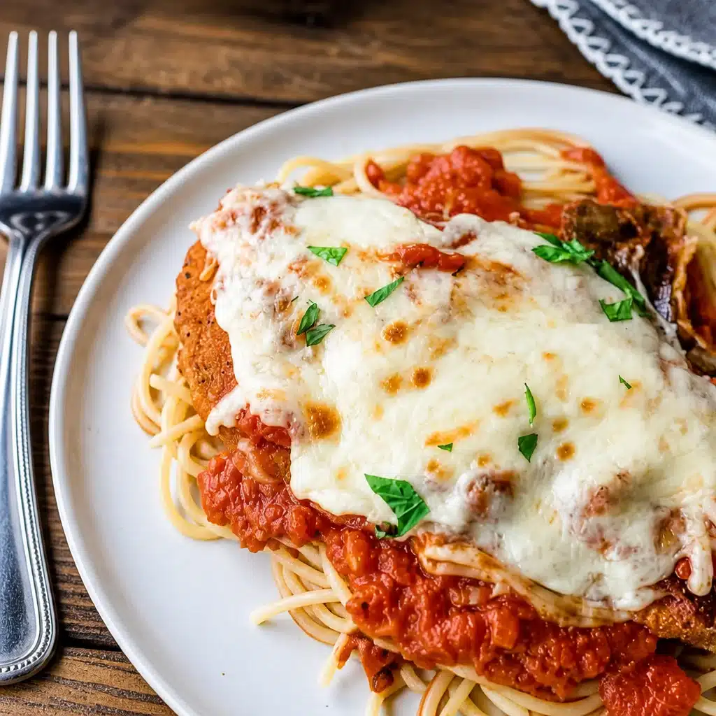 Crispy gluten-free chicken parmesan bake topped with marinara and mozzarella.
