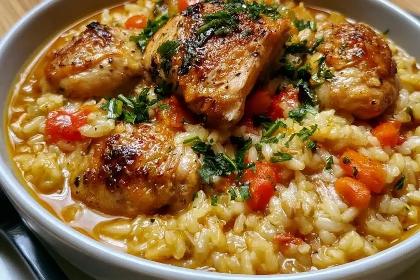 One-pot chicken and rice dish, perfect for a quick and easy meal.