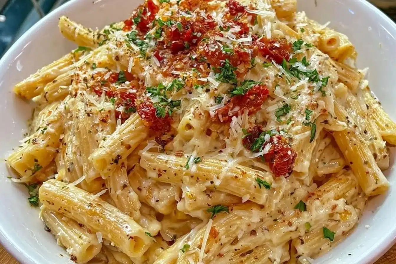 Delicious one pot creamy garlic pasta featuring garlic, cream, and fresh herbs