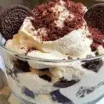 Delicious homemade Oreo Mousse dessert in a glass