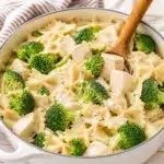 Easy Gluten-Free Chicken Broccoli Alfredo Bake served in a casserole dish.