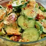 Viral easy creamy Asian cucumber salad served in a bowl