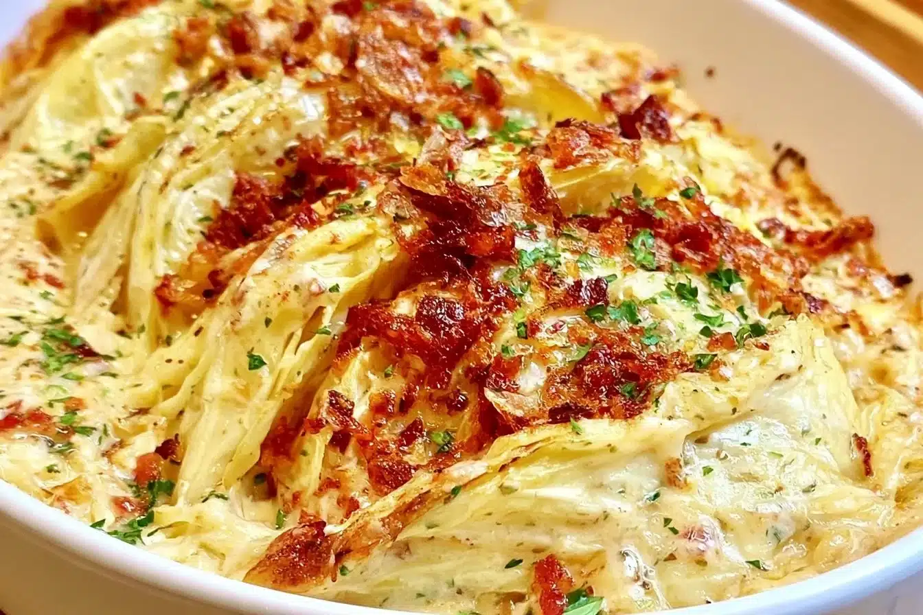 Creamy garlic butter cabbage served as a quick weeknight side dish