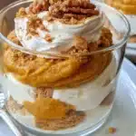 Delicious gluten-free dairy-free pumpkin trifle layered with creamy filling and spices