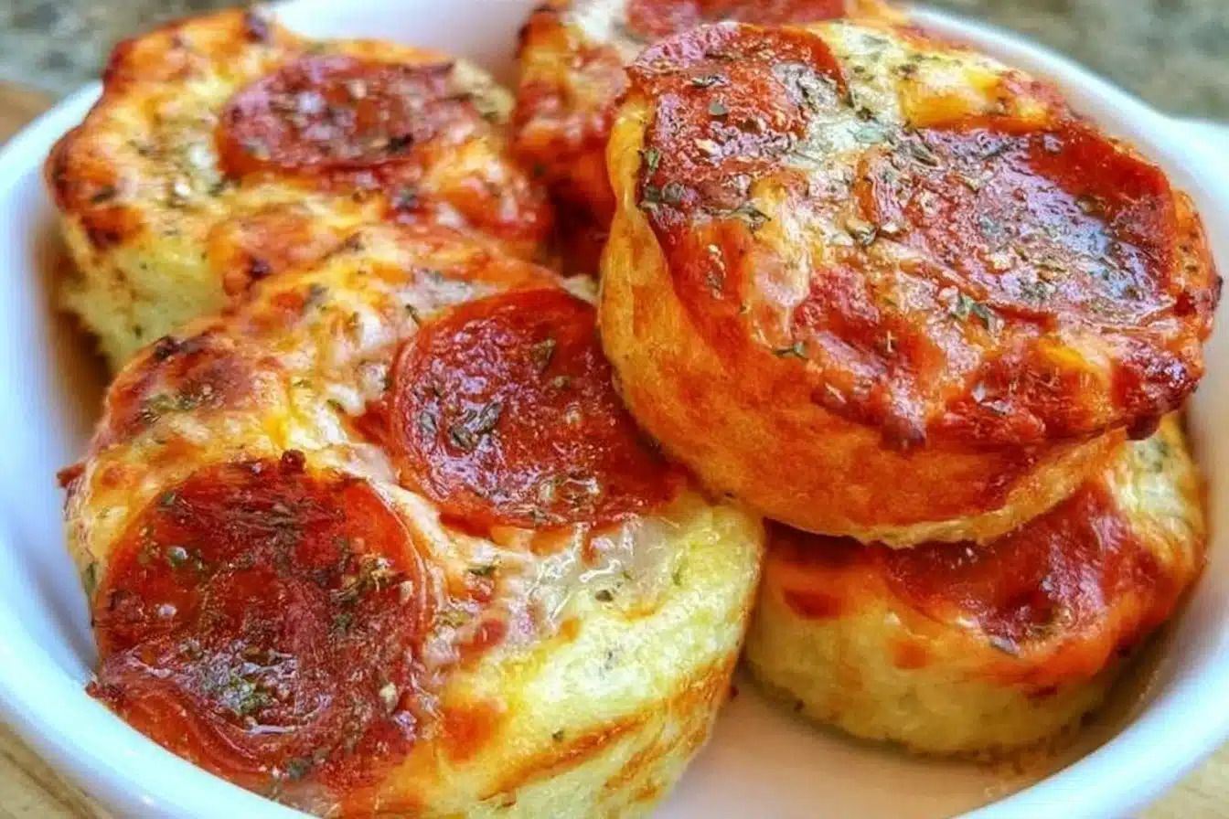 A plate of easy gluten-free pizza bites topped with fresh ingredients.