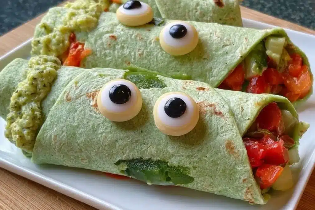 Frankenstein Halloween sandwich wraps recipe for a spooky festive meal