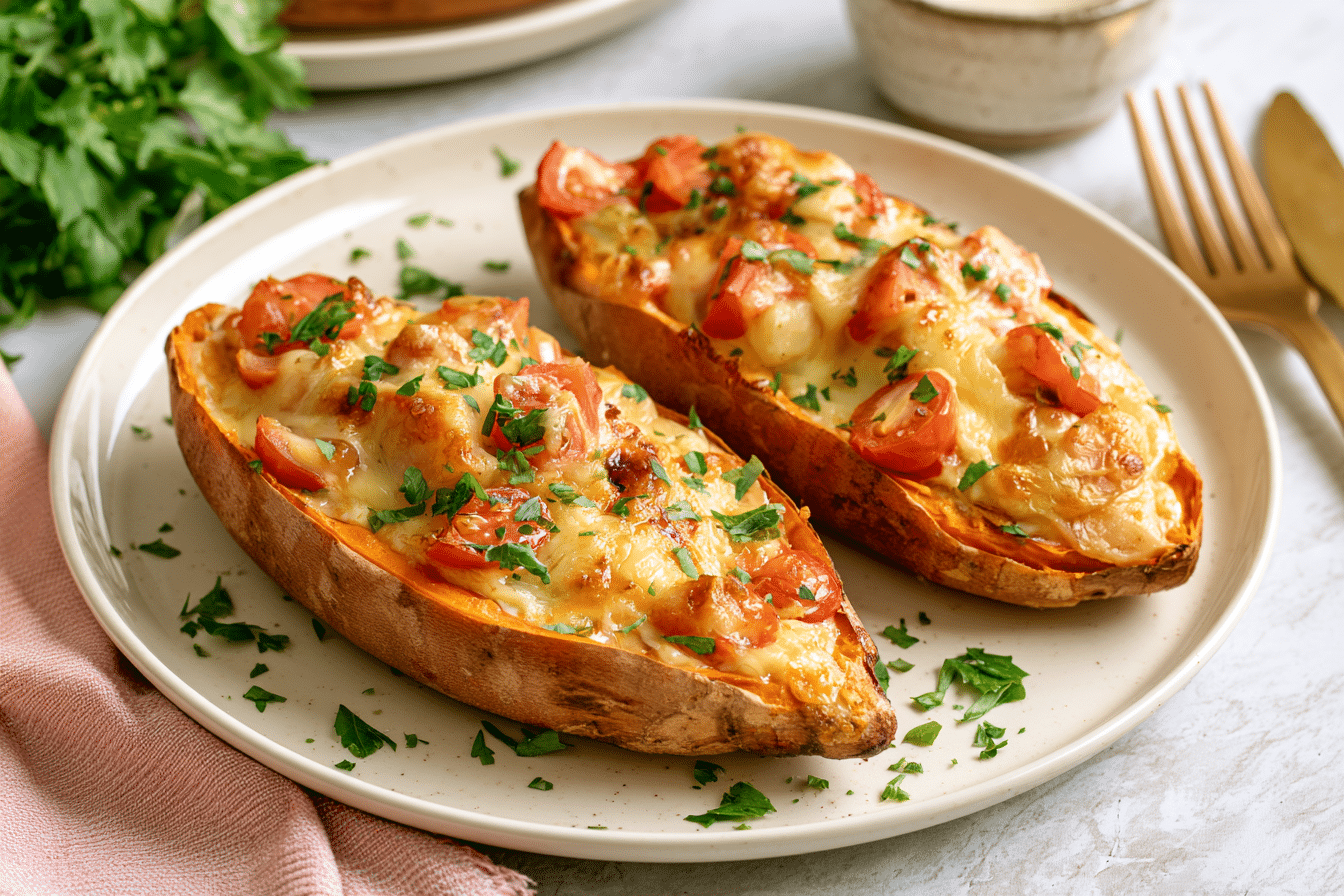 Gluten Free Cheese Stuffed Sweet Potato Dinner Recipe