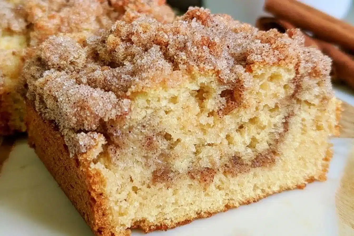 Gluten-free cinnamon coffee cake slice on a plate