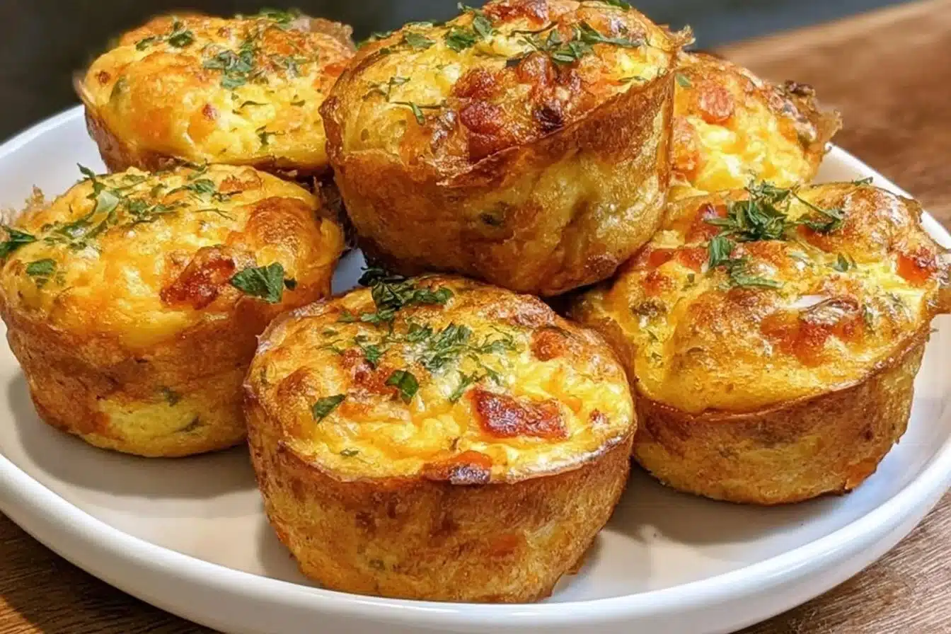 Gluten-free mini quiche muffins baked in muffin tin for brunch.