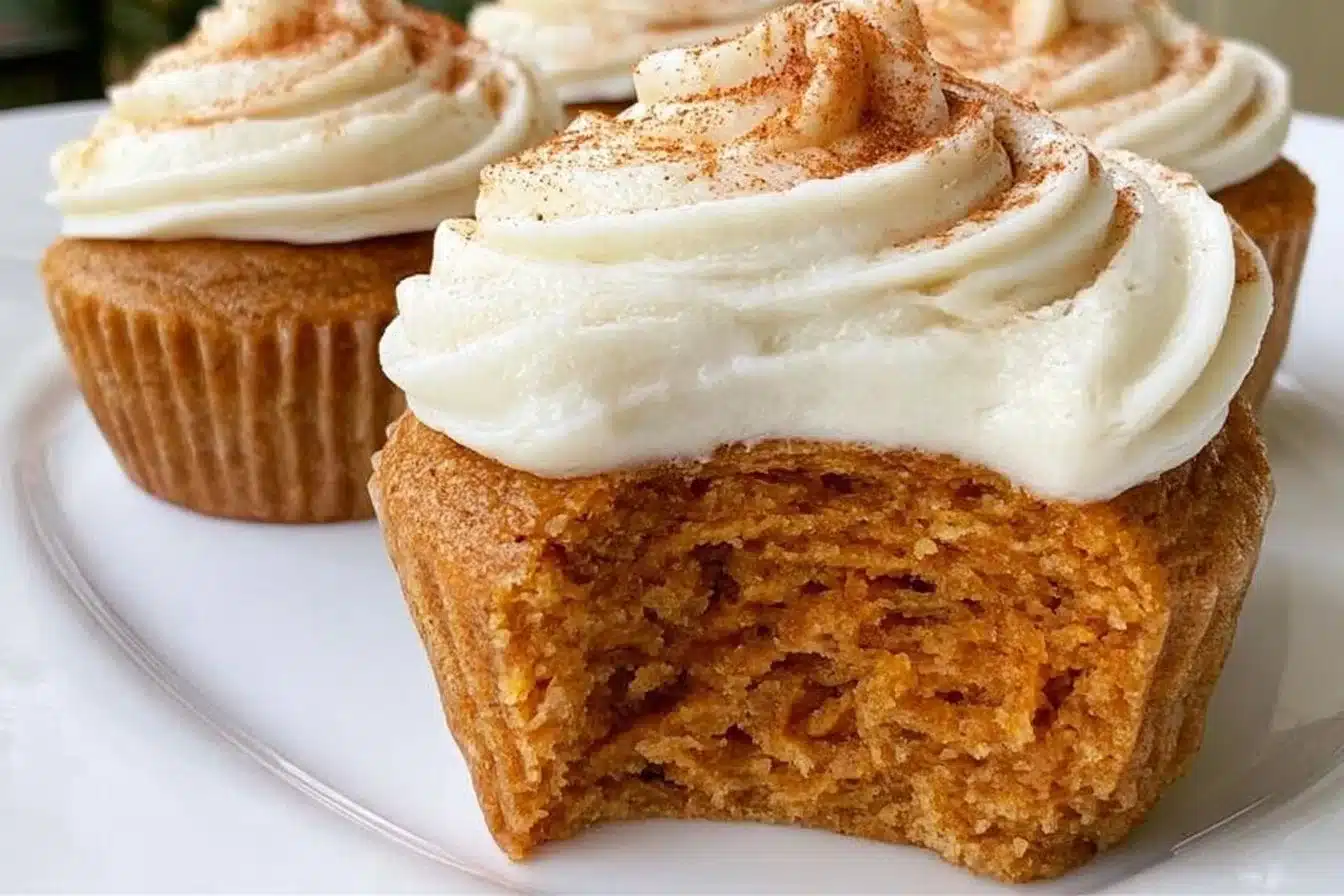 Vegan gluten-free pumpkin cupcakes decorated for a baby birthday party