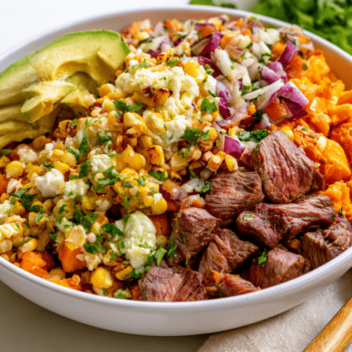 Gluten-Free Street Corn Sweet Potato Beef Bowl Recipe
