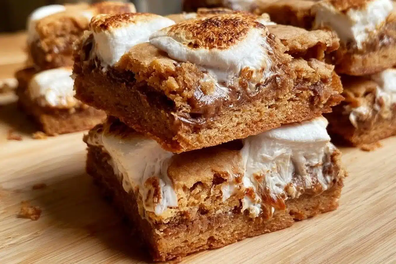 Gooey gluten-free S'mores cookie bars with chocolate and marshmallows