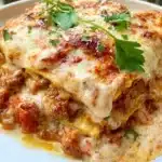 Delicious homemade Keto Lasagna with layers of cheese and meat