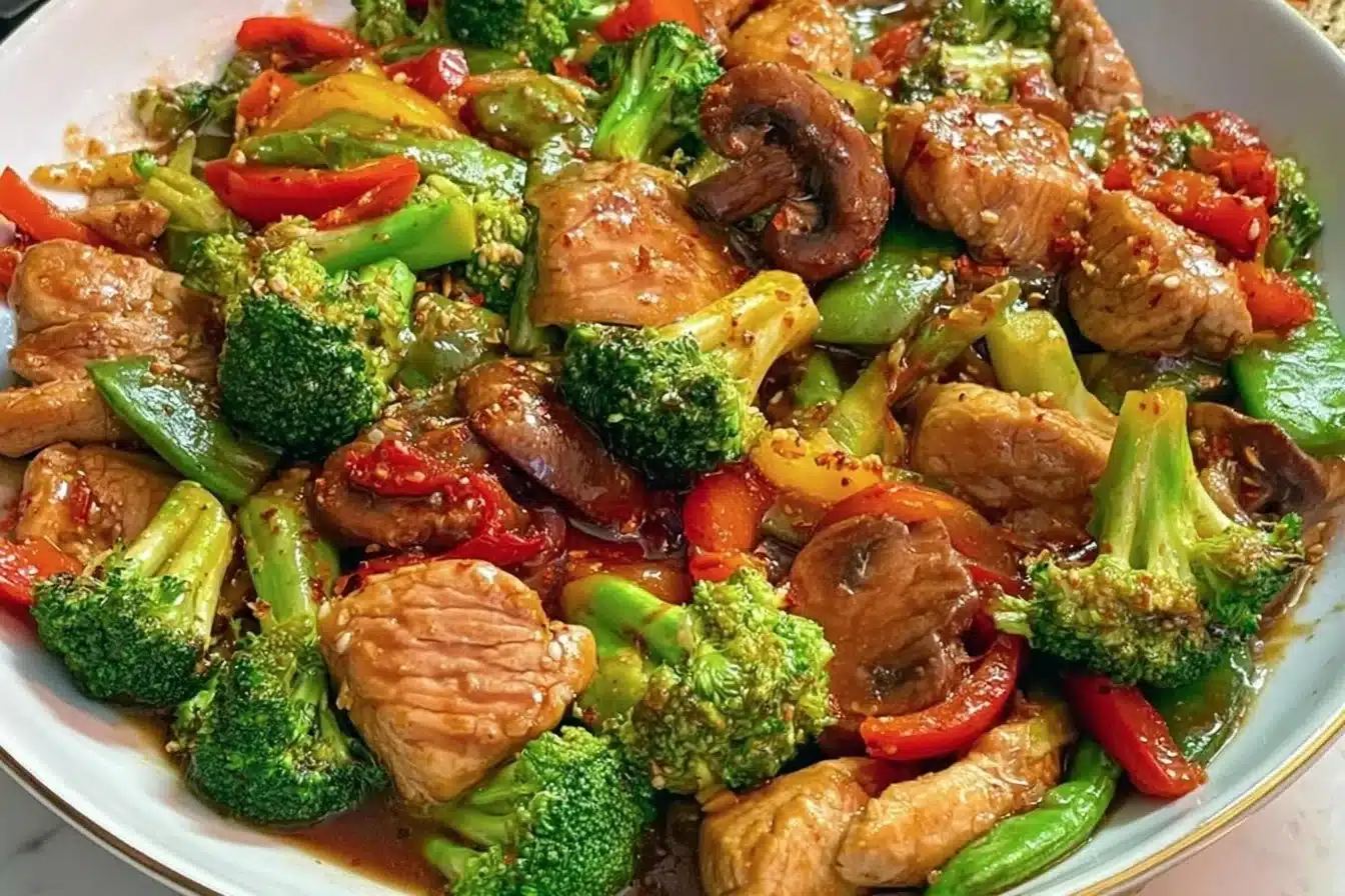 Colorful Keto Stir Fry loaded with vegetables and protein