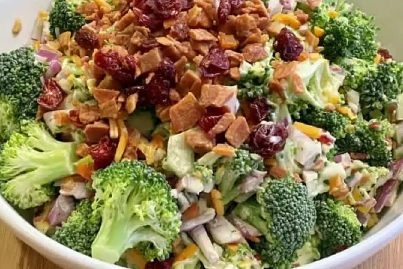 Delicious low carb keto broccoli salad prepared in 30 minutes