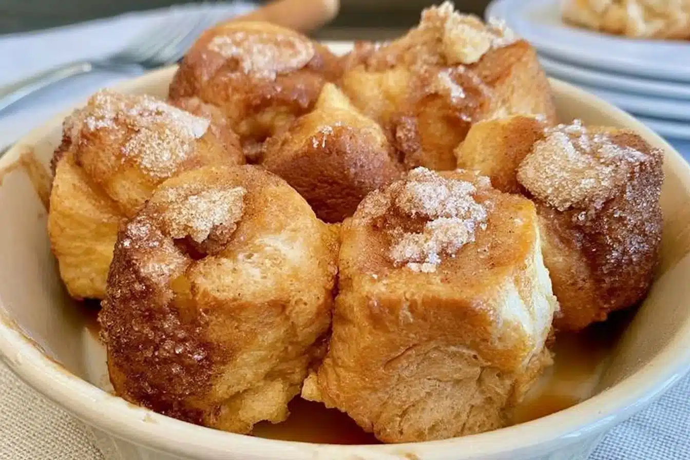 A delicious gluten free monkey bread served on a plate, perfect for snacking.