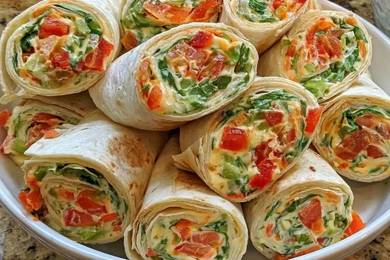 Vegetable Tortilla Roll Ups filled with fresh vegetables and herbs
