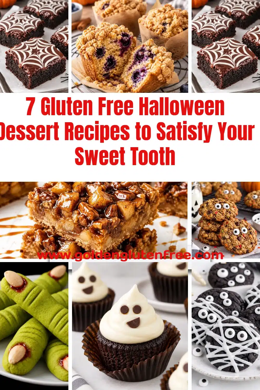 A selection of gluten free Halloween desserts on a festive table.