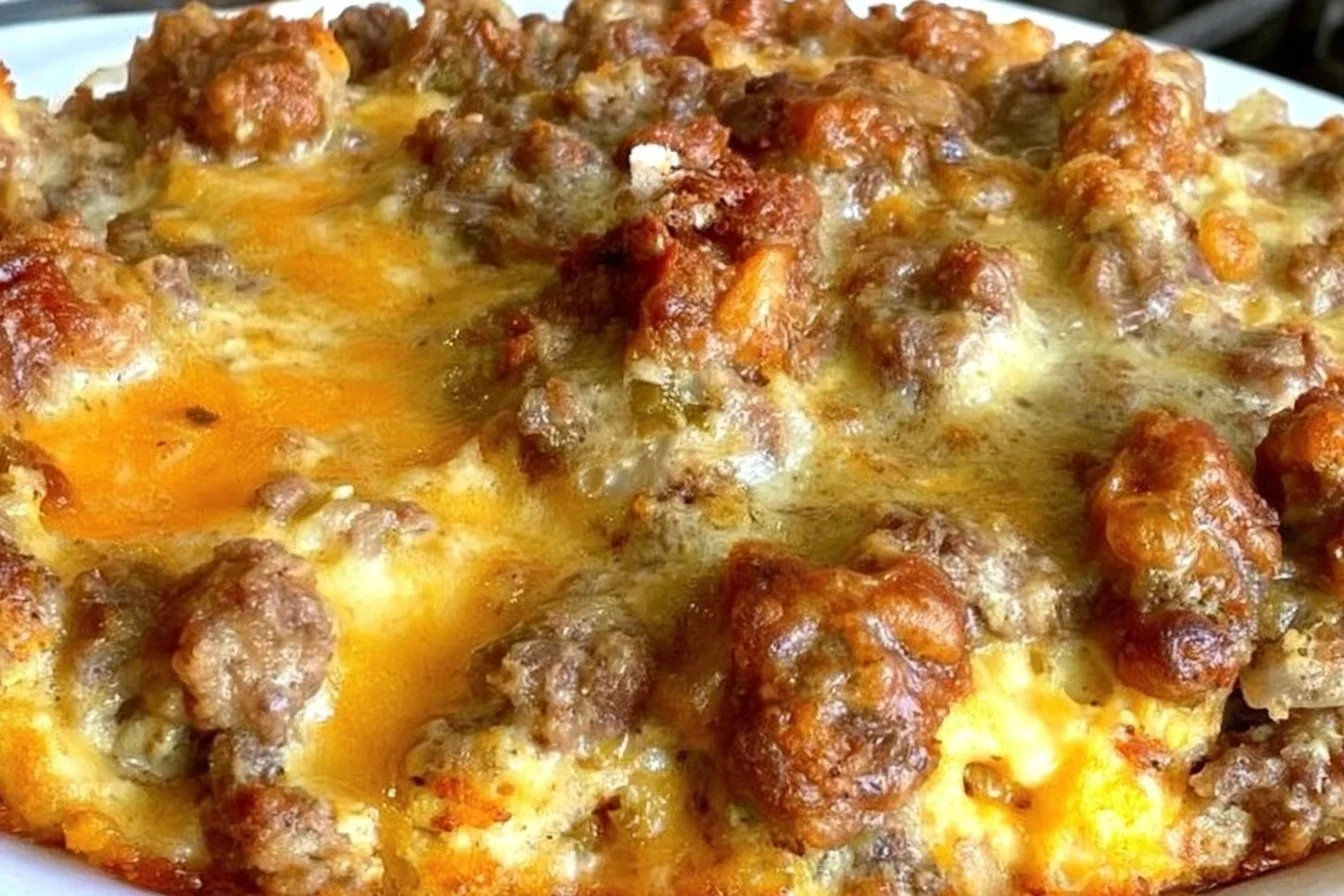 Delicious Christmas casserole served for breakfast on Christmas morning