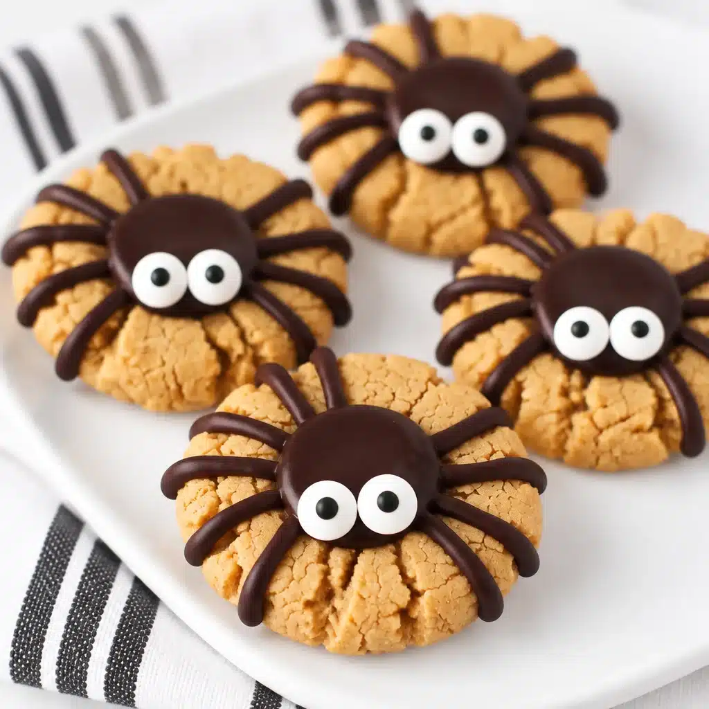 Glutenfreie Peanut Butter Spider Cookies decorated for Halloween fun