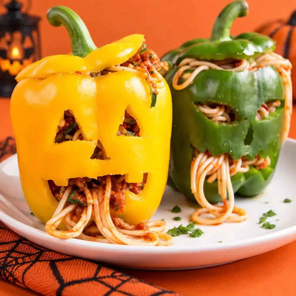 Gluten-free Jack-o'-Lantern Stuffed Peppers for Halloween dinner