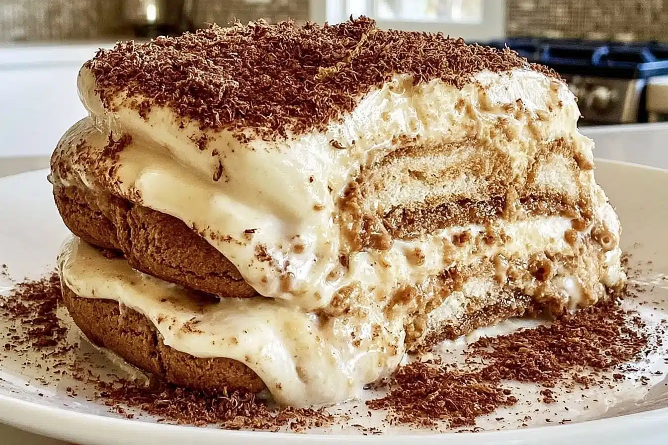 Delicious gingerbread tiramisu dessert served in a festive setting