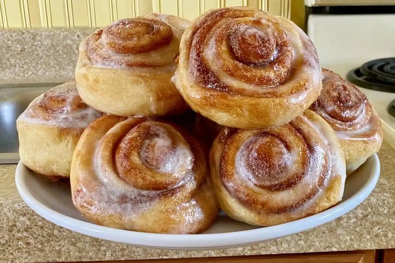 Delicious gluten-free cinnamon rolls topped with creamy icing