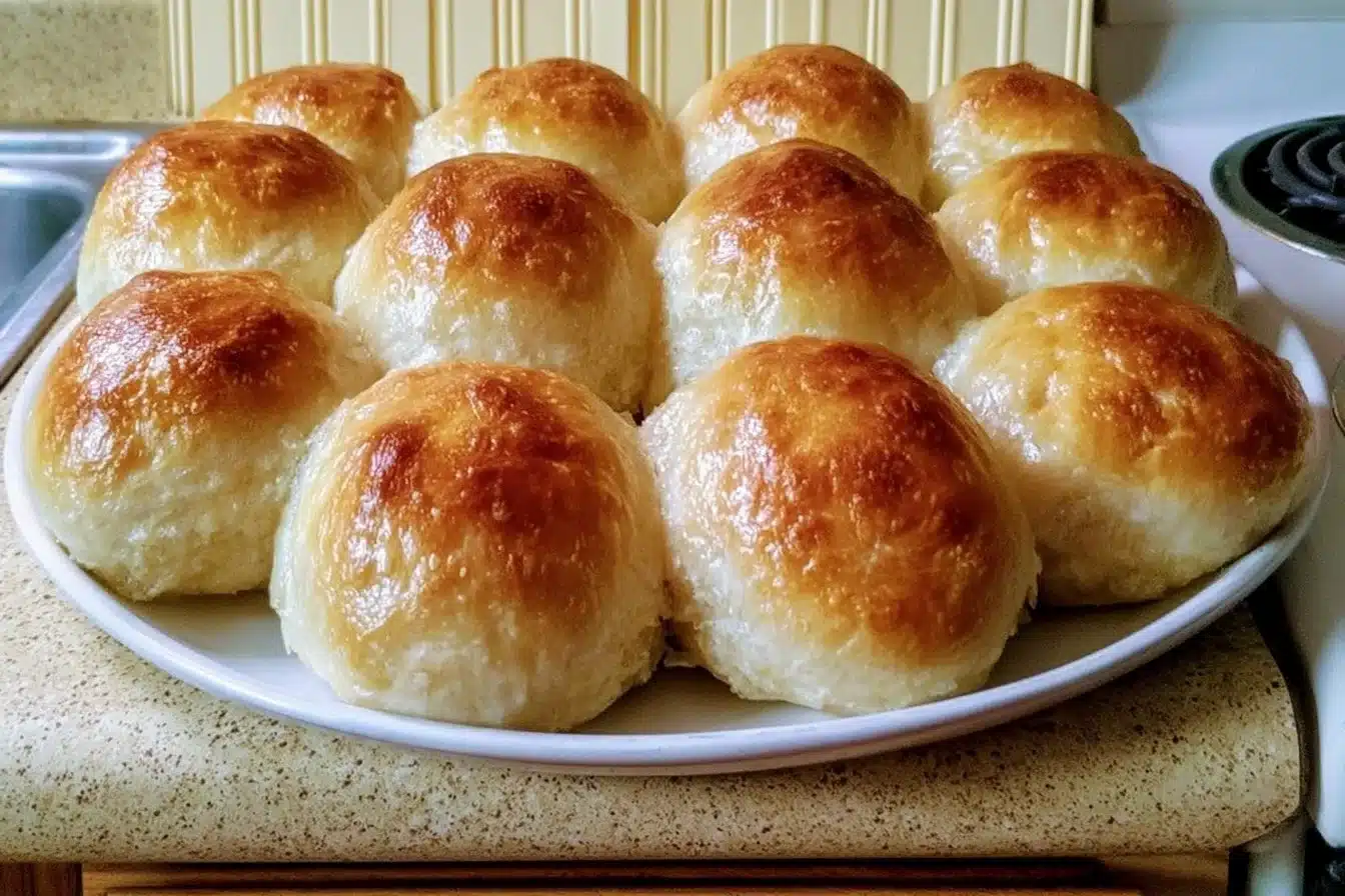 Extra soft gluten-free dinner rolls served on a rustic wooden table.