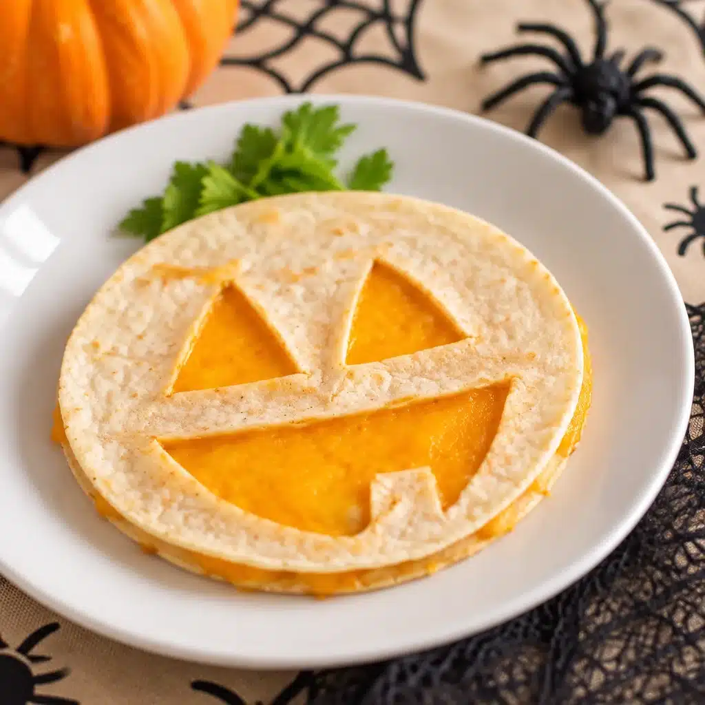 Delicious glutenfreie Jack-o'-Lantern Breakfast Quesadillas for Halloween breakfast.