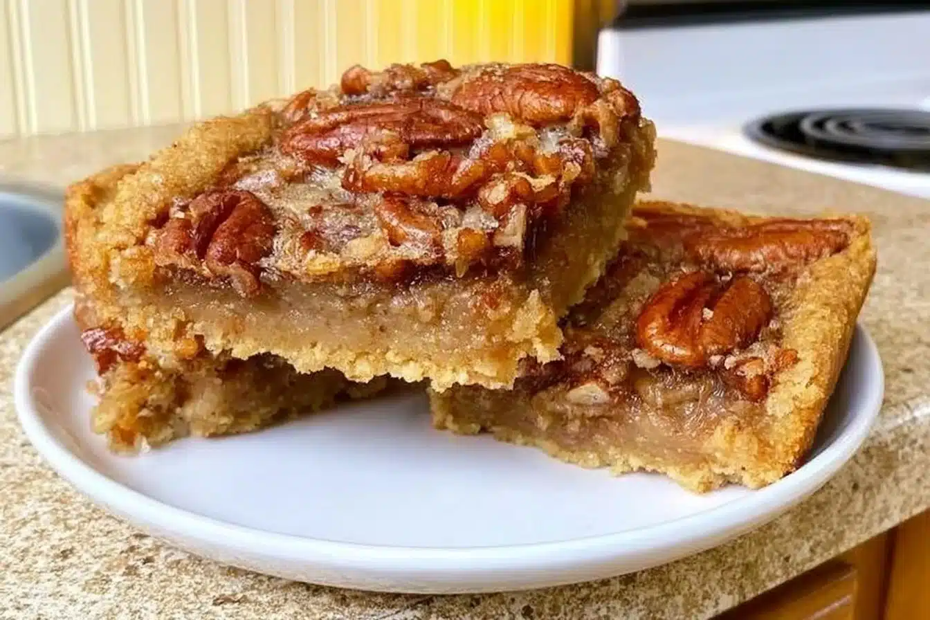 Healthy pecan pie bars made with gluten-free and dairy-free ingredients